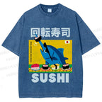 Unisex Kaiten Sushi Printed Washed Tee
