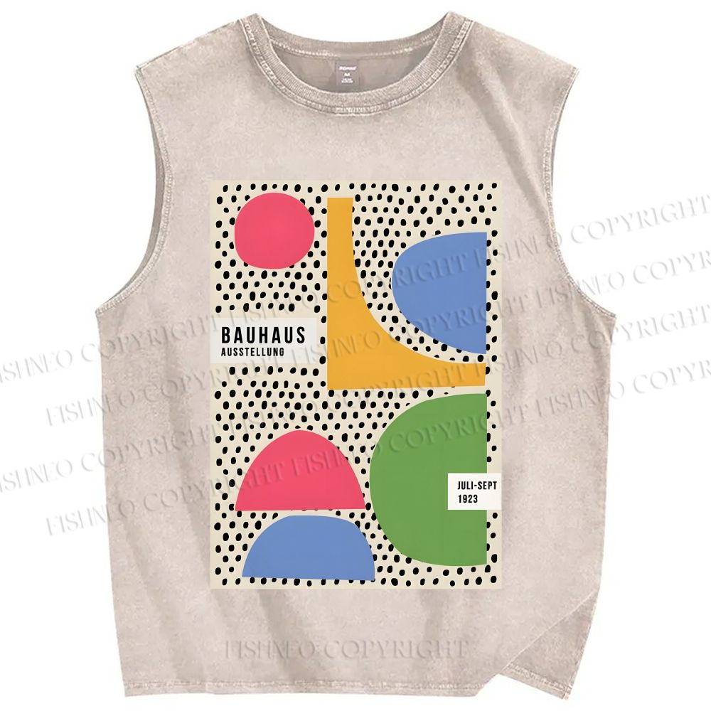 Unisex Bauhaus Spots And Moons Printed Washed Tank Top