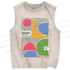 Unisex Bauhaus Spots And Moons Printed Washed Tank Top