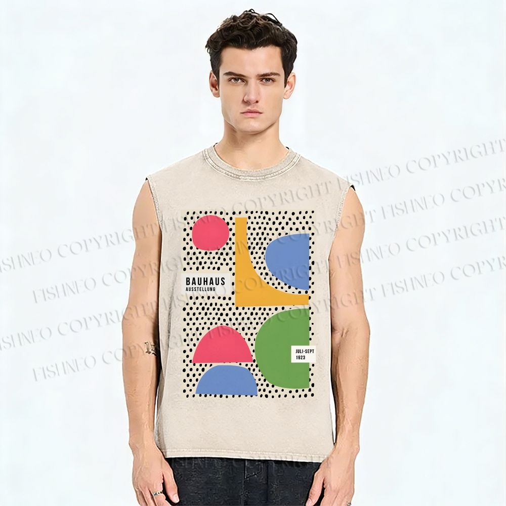 Unisex Bauhaus Spots And Moons Printed Washed Tank Top