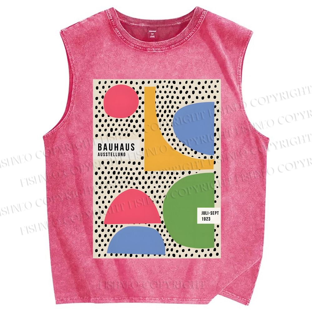 Unisex Bauhaus Spots And Moons Printed Washed Tank Top