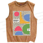 Unisex Bauhaus Spots And Moons Printed Washed Tank Top