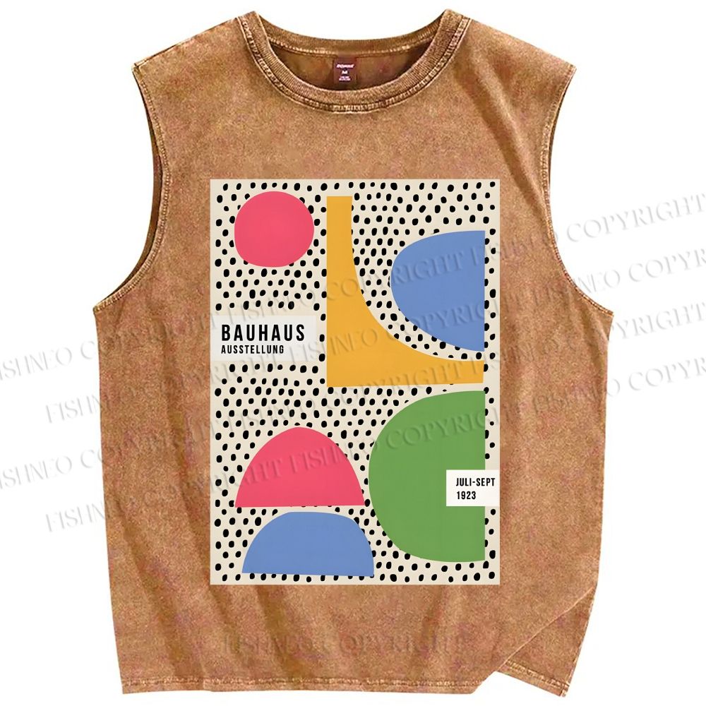 Unisex Bauhaus Spots And Moons Printed Washed Tank Top