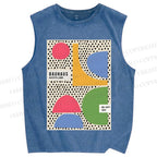 Unisex Bauhaus Spots And Moons Printed Washed Tank Top