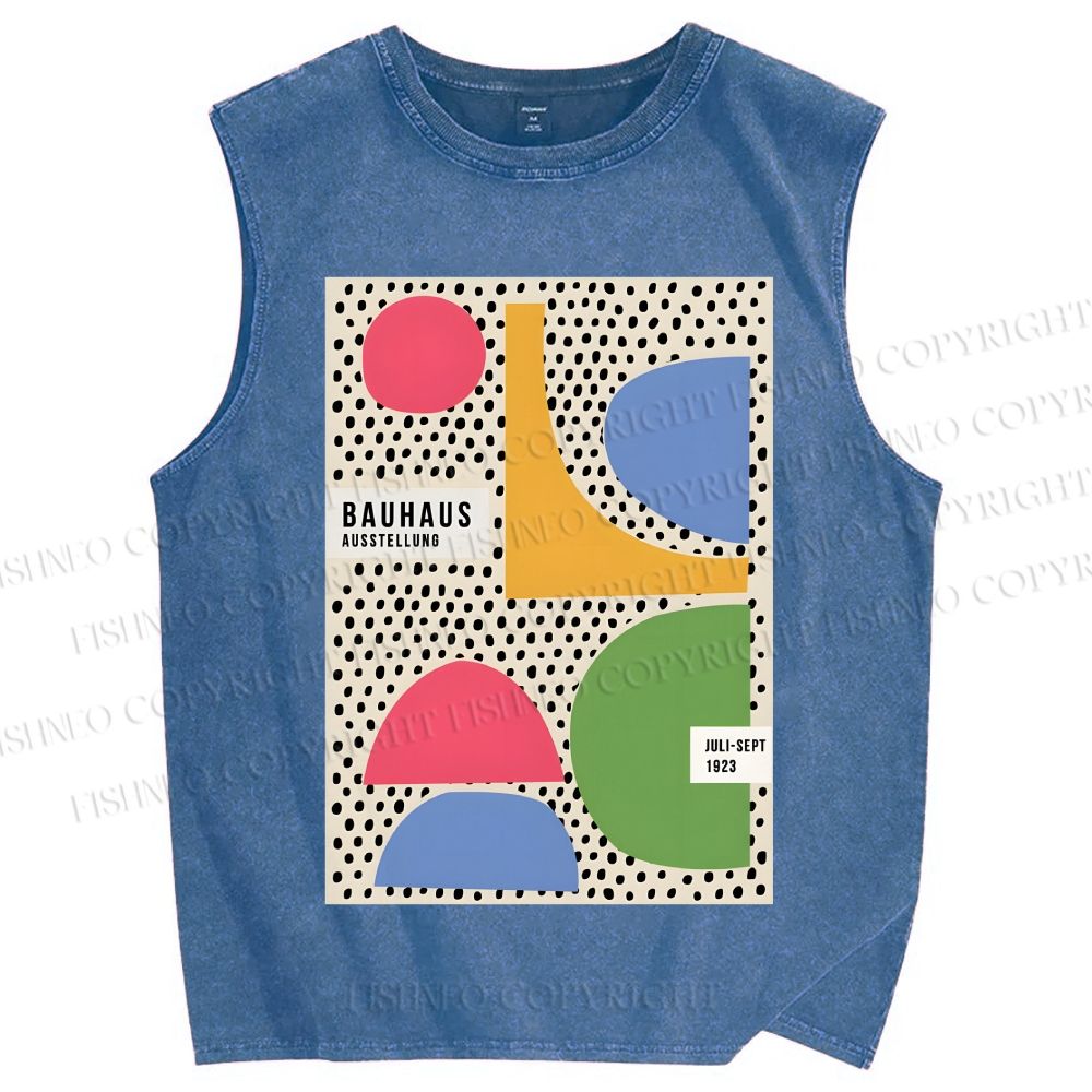 Unisex Bauhaus Spots And Moons Printed Washed Tank Top