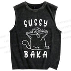 Unisex Sussy Baka Cat Printed Washed Tank Top