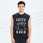 Unisex Sussy Baka Cat Printed Washed Tank Top