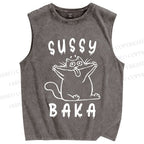 Unisex Sussy Baka Cat Printed Washed Tank Top