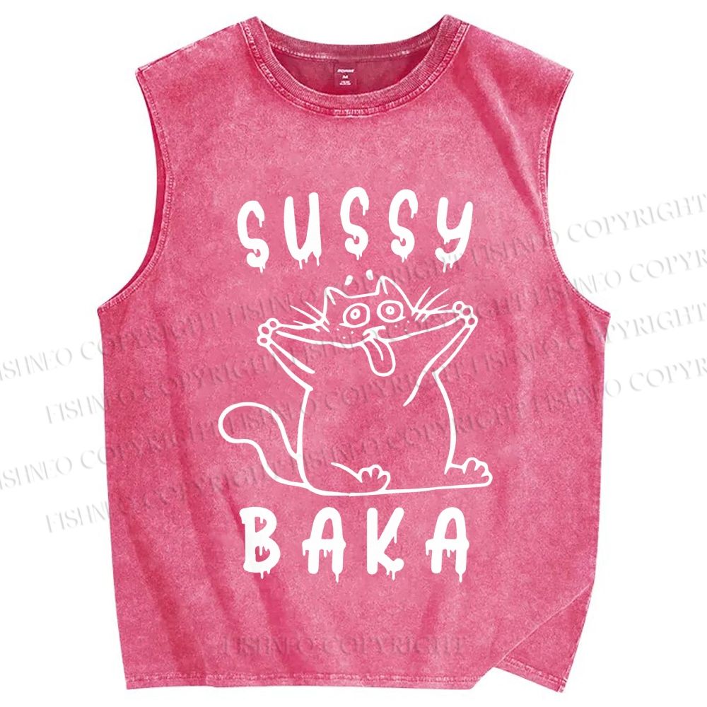 Unisex Sussy Baka Cat Printed Washed Tank Top