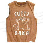 Unisex Sussy Baka Cat Printed Washed Tank Top