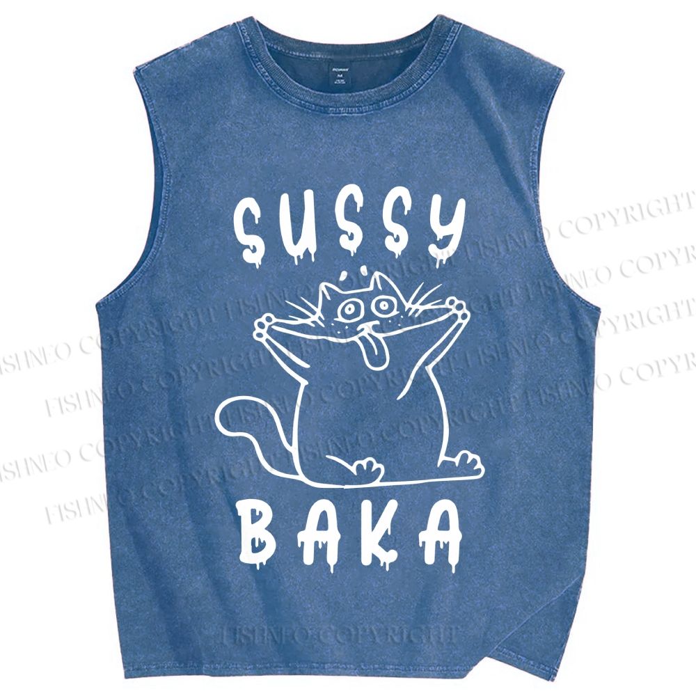 Unisex Sussy Baka Cat Printed Washed Tank Top