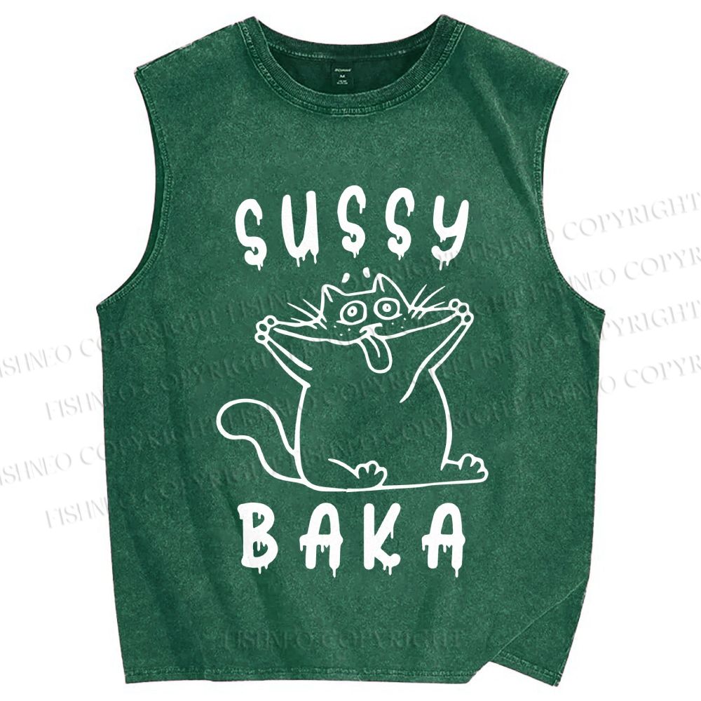 Unisex Sussy Baka Cat Printed Washed Tank Top