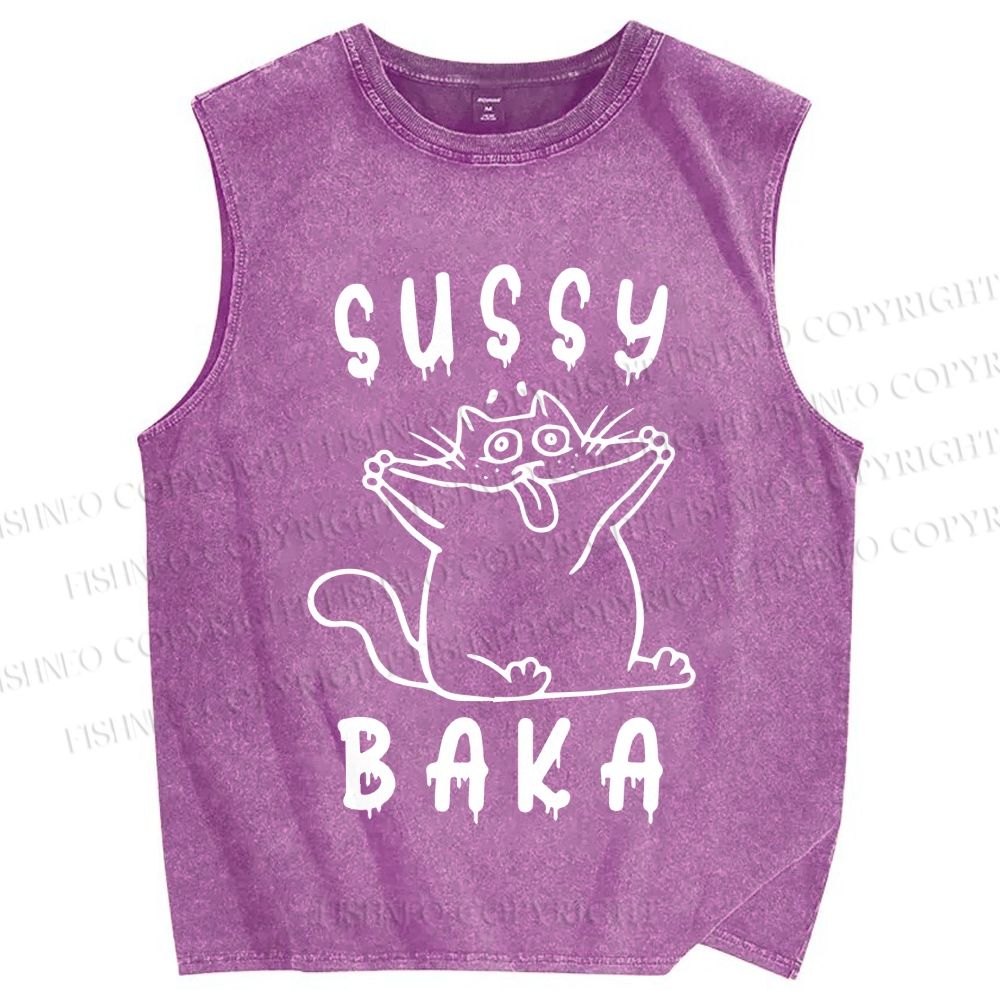 Unisex Sussy Baka Cat Printed Washed Tank Top