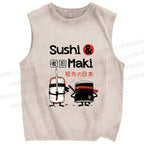 Unisex Sushi And Maki Printed Washed Tank Top