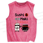 Unisex Sushi And Maki Printed Washed Tank Top