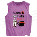Unisex Sushi And Maki Printed Washed Tank Top
