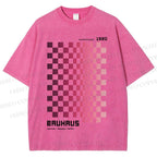 Unisex Bauhaus Pink Mosaic Printed Washed Tee