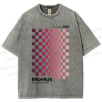 Unisex Bauhaus Pink Mosaic Printed Washed Tee
