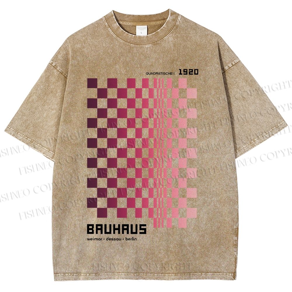 Unisex Bauhaus Pink Mosaic Printed Washed Tee