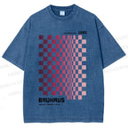Unisex Bauhaus Pink Mosaic Printed Washed Tee