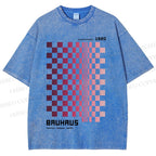 Unisex Bauhaus Pink Mosaic Printed Washed Tee
