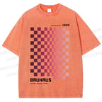 Unisex Bauhaus Pink Mosaic Printed Washed Tee