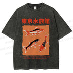 Unisex Japanese Koi Fish Printed Washed Tee