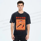 Unisex Japanese Koi Fish Printed Washed Tee
