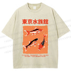 Unisex Japanese Koi Fish Printed Washed Tee