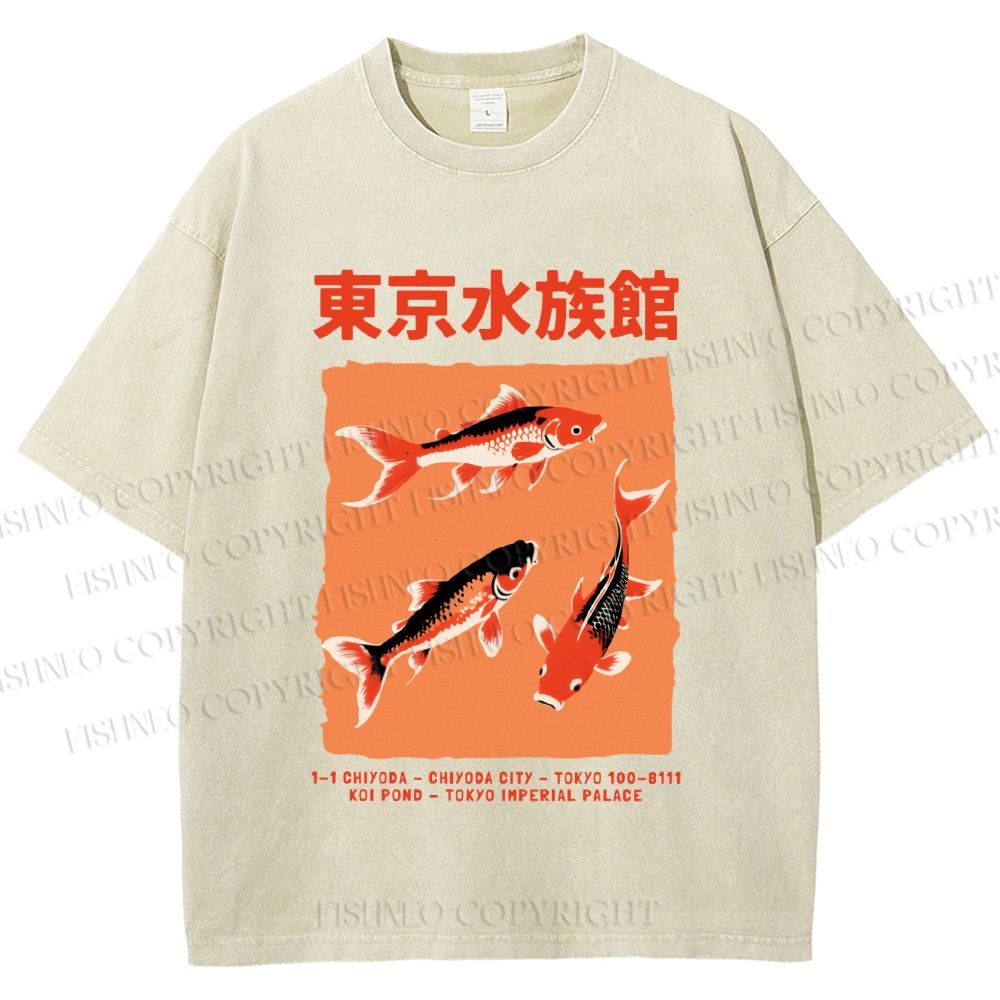 Unisex Japanese Koi Fish Printed Washed Tee