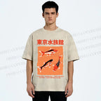 Unisex Japanese Koi Fish Printed Washed Tee