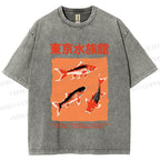 Unisex Japanese Koi Fish Printed Washed Tee
