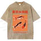 Unisex Japanese Koi Fish Printed Washed Tee