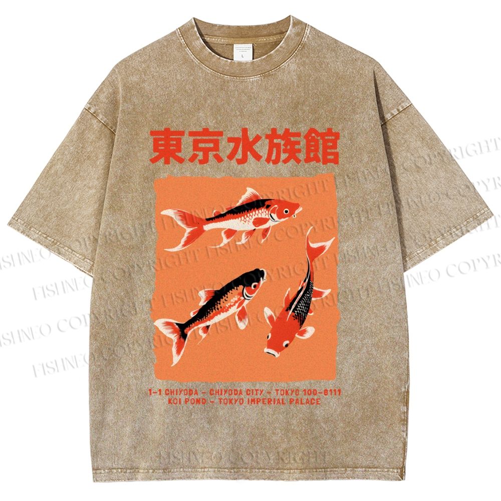 Unisex Japanese Koi Fish Printed Washed Tee