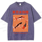 Unisex Japanese Koi Fish Printed Washed Tee
