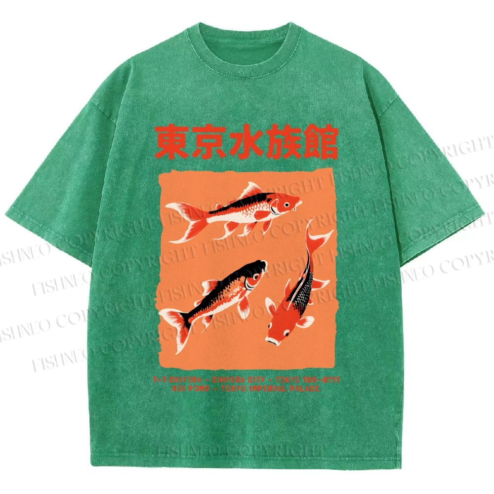 Unisex Japanese Koi Fish Printed Washed Tee