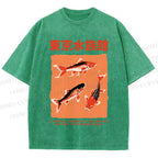 Unisex Japanese Koi Fish Printed Washed Tee