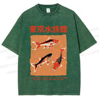 Unisex Japanese Koi Fish Printed Washed Tee