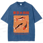 Unisex Japanese Koi Fish Printed Washed Tee