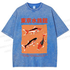 Unisex Japanese Koi Fish Printed Washed Tee
