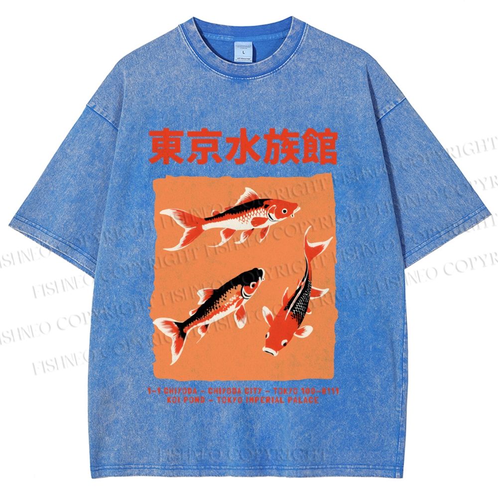 Unisex Japanese Koi Fish Printed Washed Tee