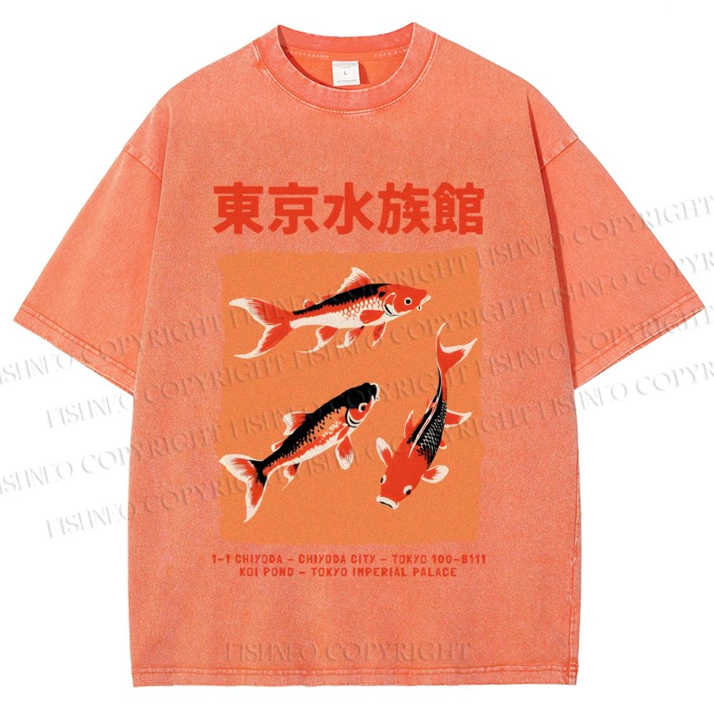 Unisex Japanese Koi Fish Printed Washed Tee