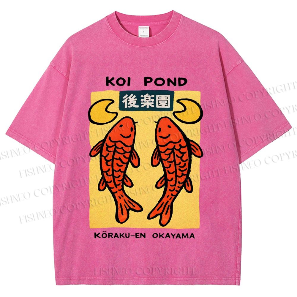 Unisex Koi Fish Pond Printed Washed Tee