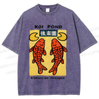 Unisex Koi Fish Pond Printed Washed Tee