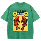 Unisex Koi Fish Pond Printed Washed Tee