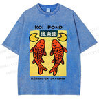 Unisex Koi Fish Pond Printed Washed Tee