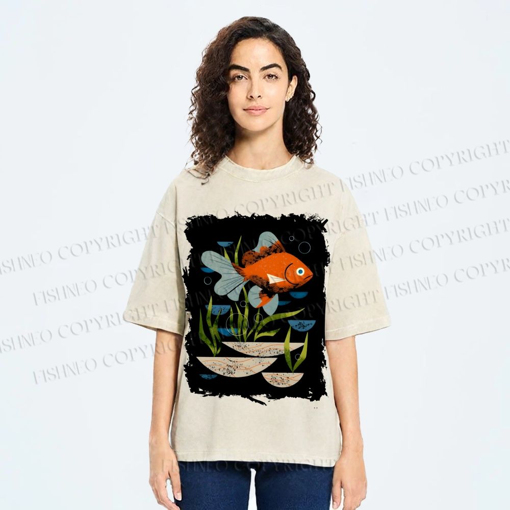 Unisex Goldfish in Pool Printed Washed Tee