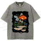 Unisex Goldfish in Pool Printed Washed Tee