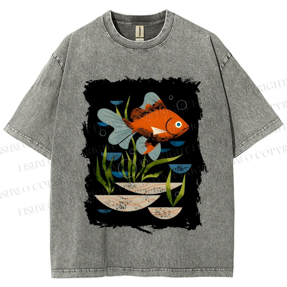 Unisex Goldfish in Pool Printed Washed Tee