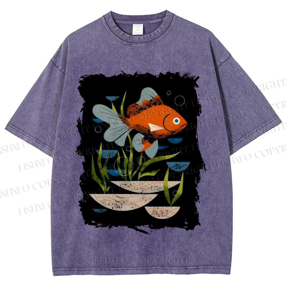 Unisex Goldfish in Pool Printed Washed Tee